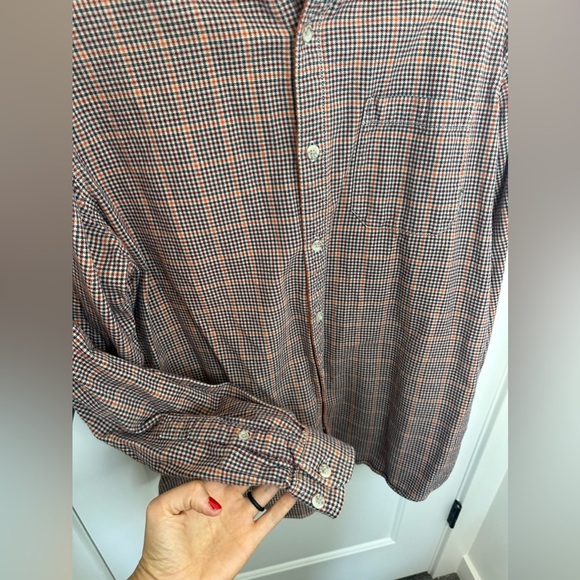 Eddie Bauer Men’s XL Classic Fit Button Down Orange Cotton Long Sleeve, Gingham - Picture 7 of 8